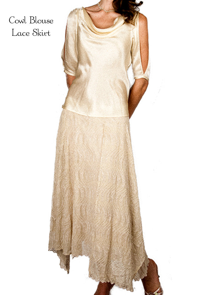 Cowl Blouse/Lace Skirt