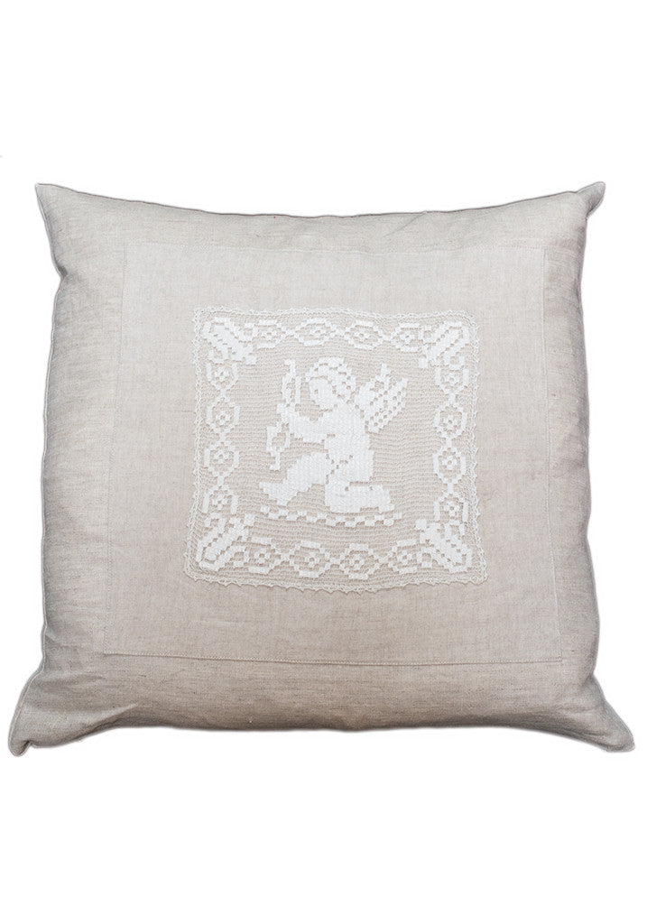 Linen Pillow w/Vintage Lace Cherub