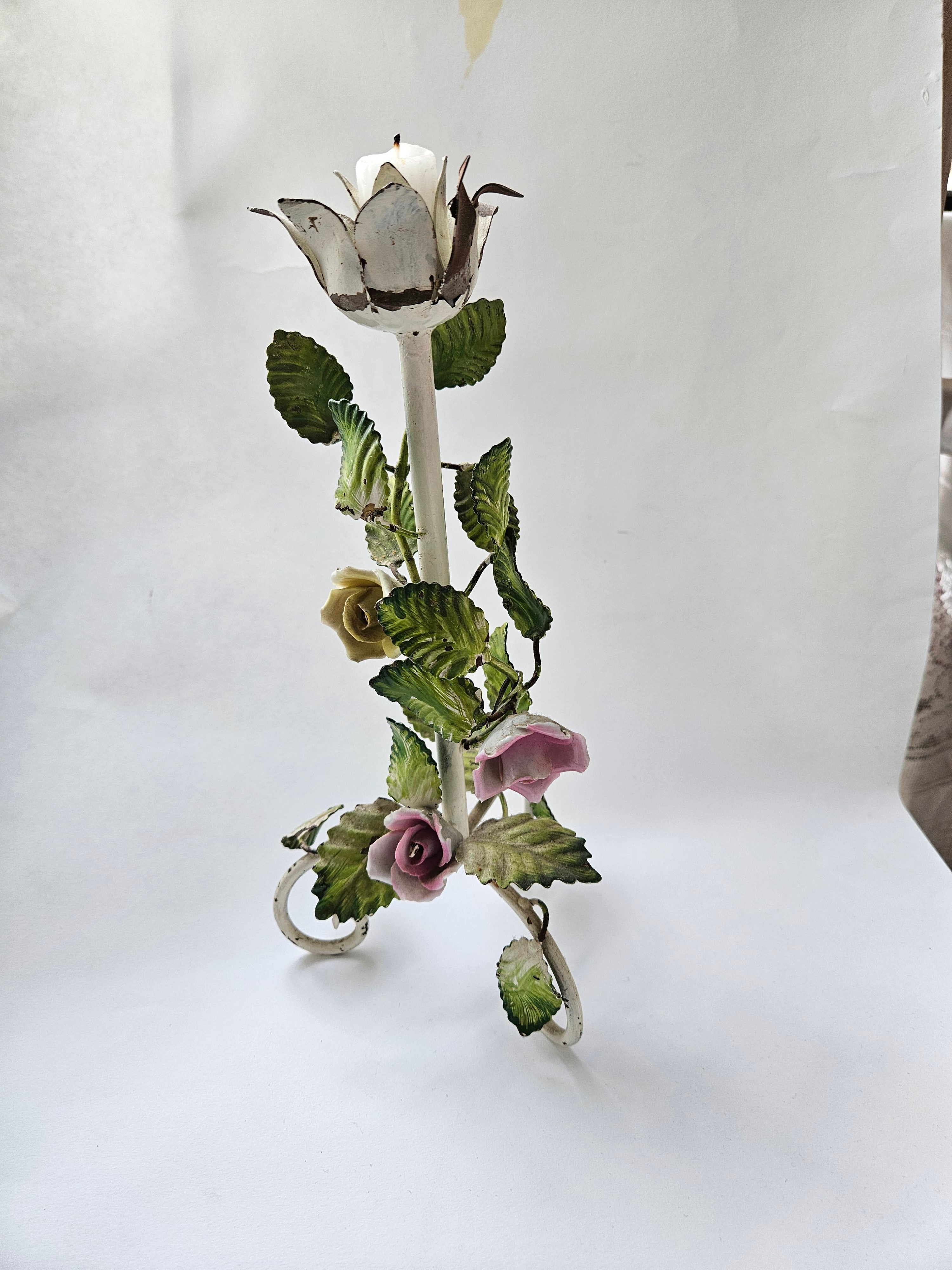 Vintage Florentine Tolle floral candlestick