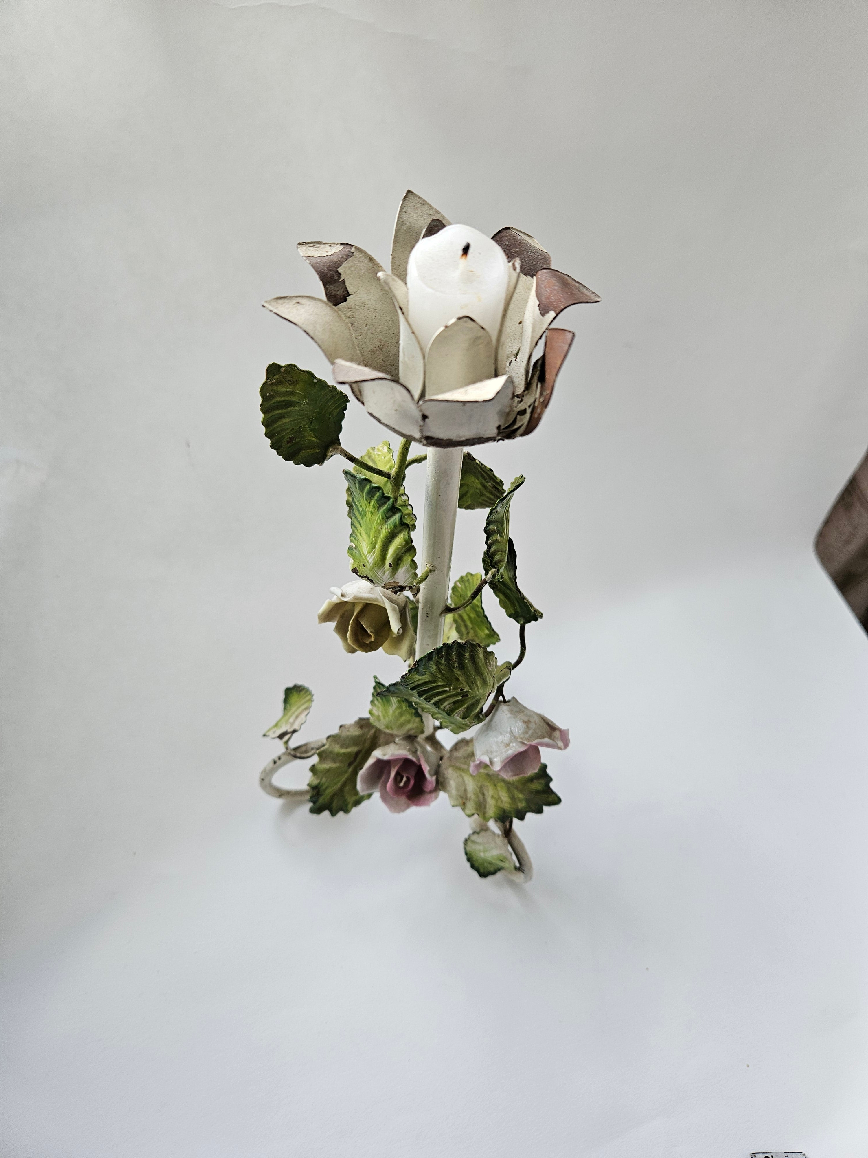 Vintage Florentine Tolle floral candlestick