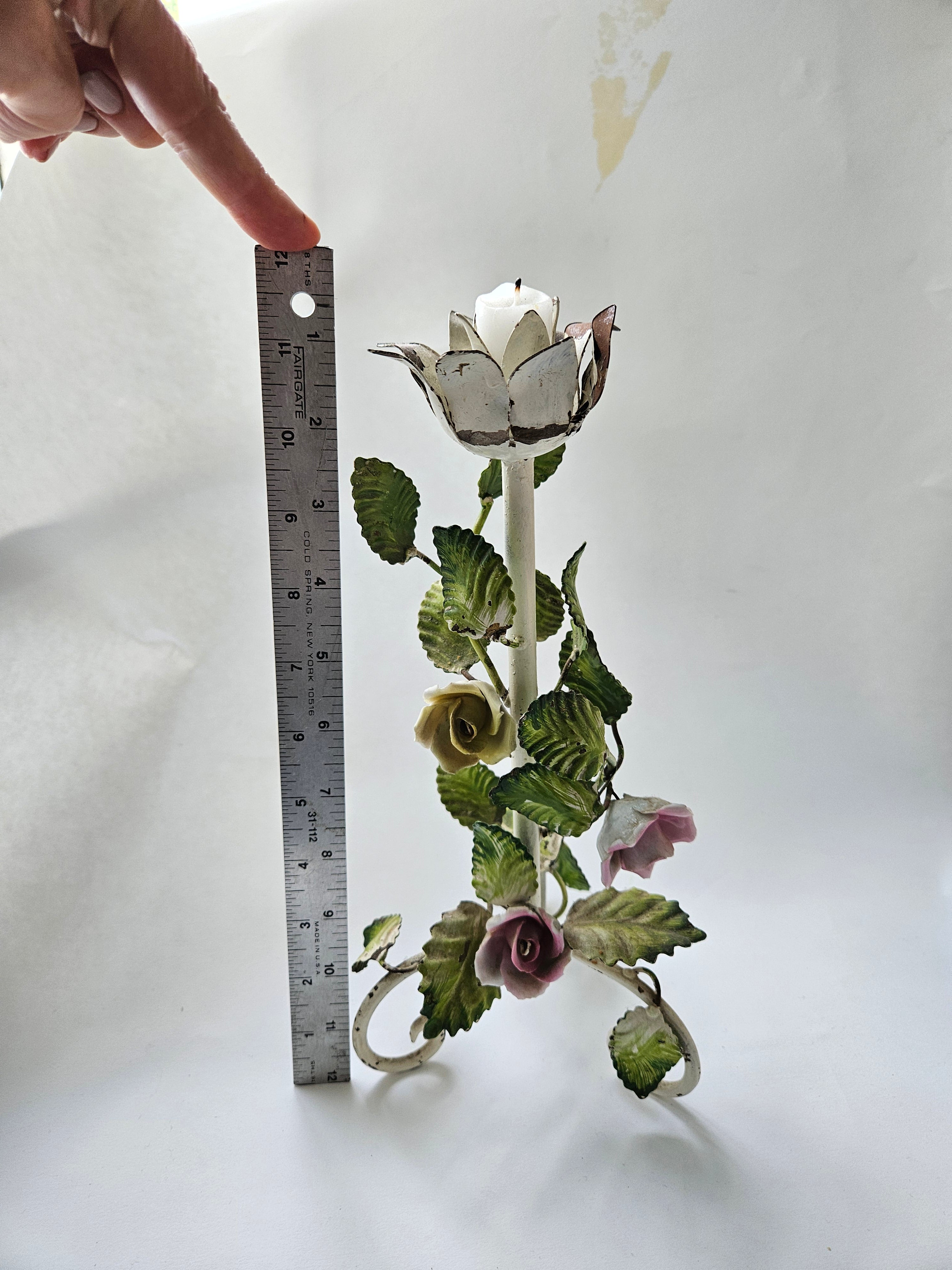Vintage Florentine Tolle floral candlestick