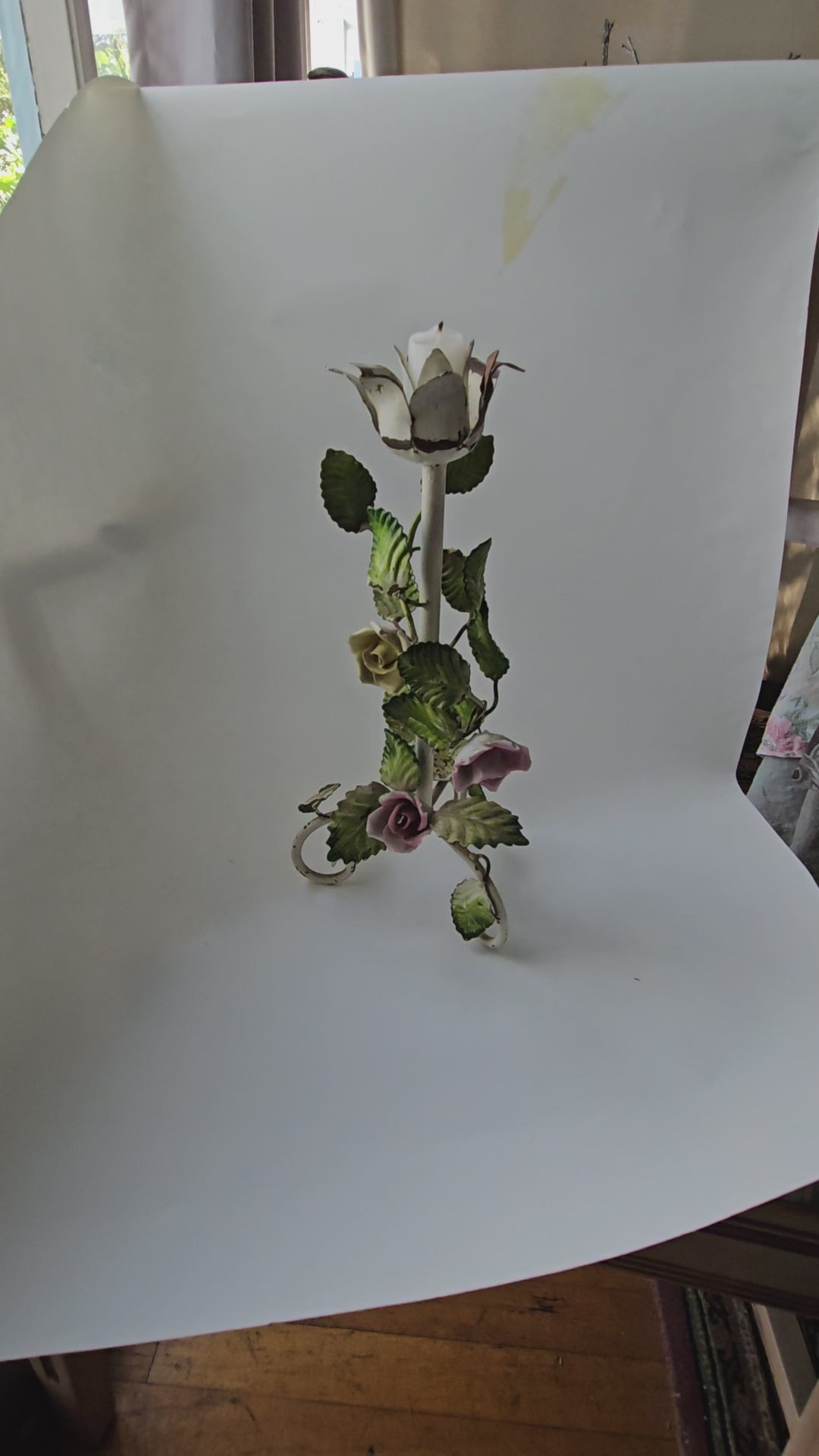 Vintage Florentine Tolle floral candlestick