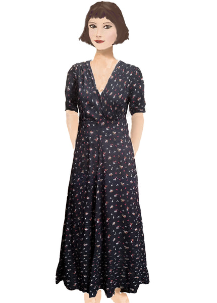 Stanwyck dress- Spaced Black Ditsy