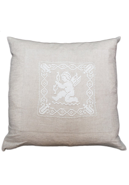 Linen Pillow w/Vintage Lace Cherub