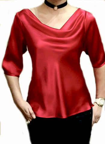 Silk Charmeuse Cowl Blouse