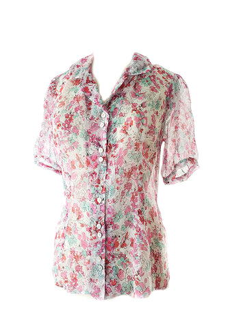 Madeline Blouse-Elbow sleeve-Retro Candy floral