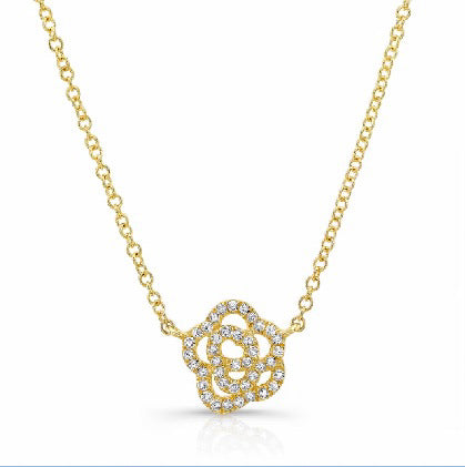 14K Gold necklace with Diamond Pavé Rose