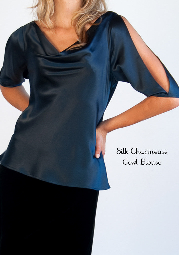 Silk Charmeuse Cowl Blouse
