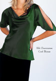 Silk Charmeuse Cowl Blouse