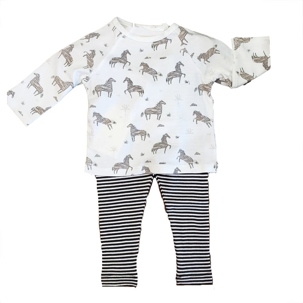 Organic cotton  set: Wild horses tee with  striped leggings