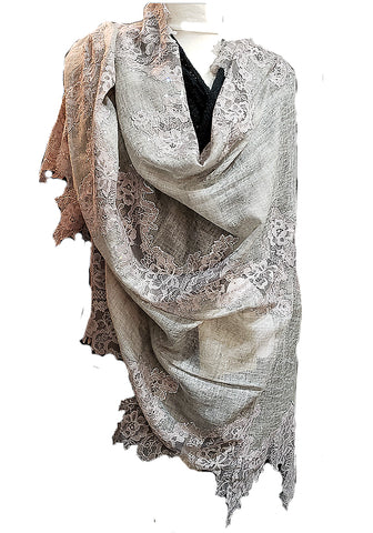 Super Luxe French Lace and Cashmere Shawl with tiny Swarovsky crystals